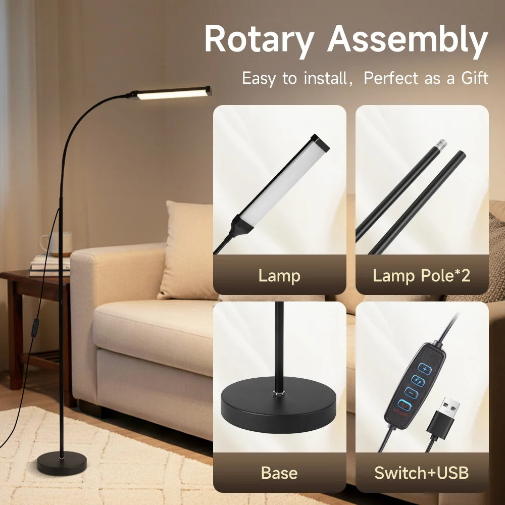 Floor Lamp — Dimmable USB Gooseneck Standing Light, RGB & White, Bedroom Living Room
