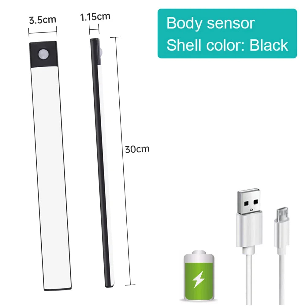 LED Under Cabinet Bar Light — Motion Sensor, Rechargeable, Magnetic Mount, Aluminum, Kitchen Closet