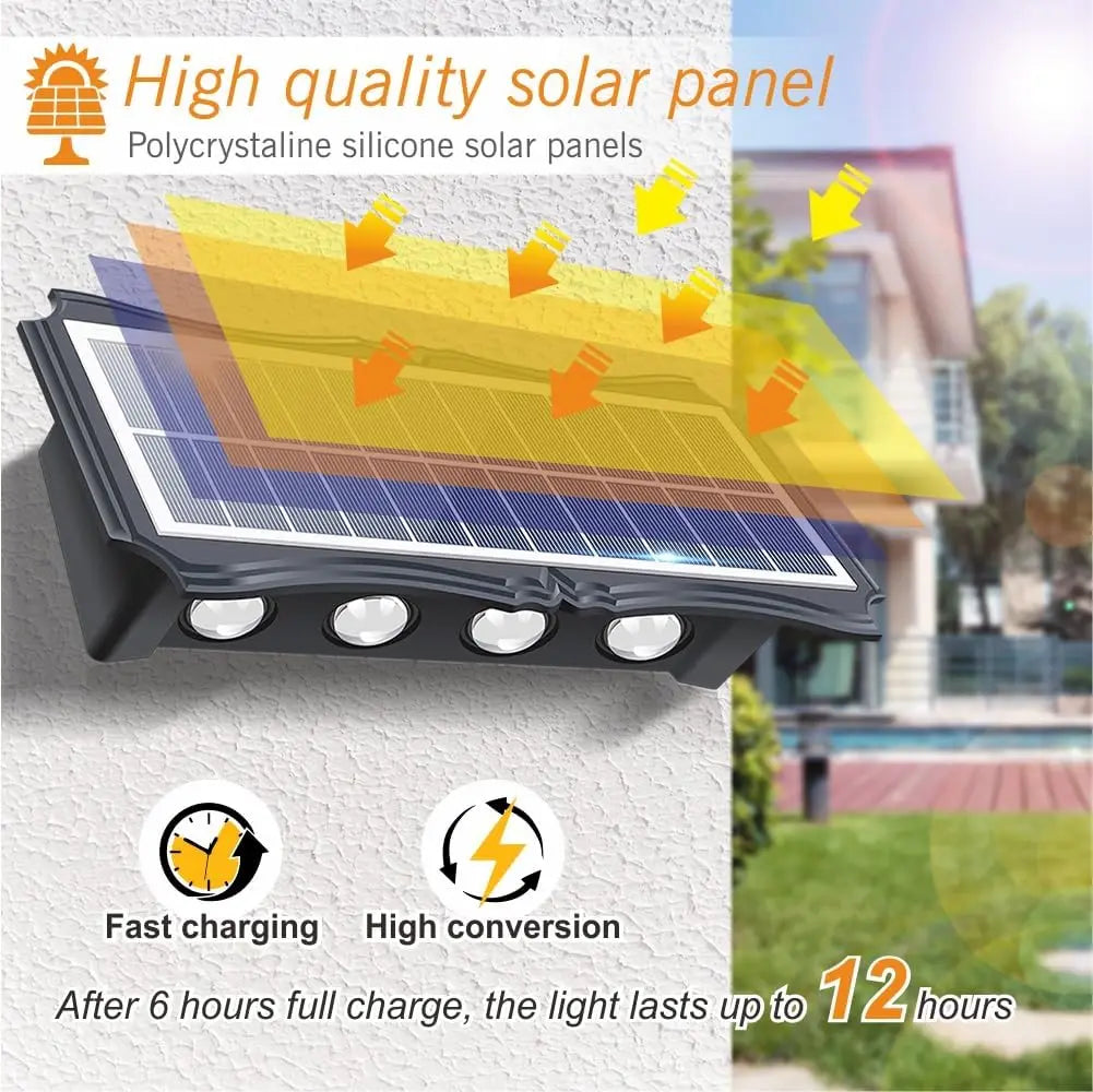Solar Outdoor Wall Light — Up Down Waterproof Garden Sconce, IP65, Balcony Yard Patio Decor