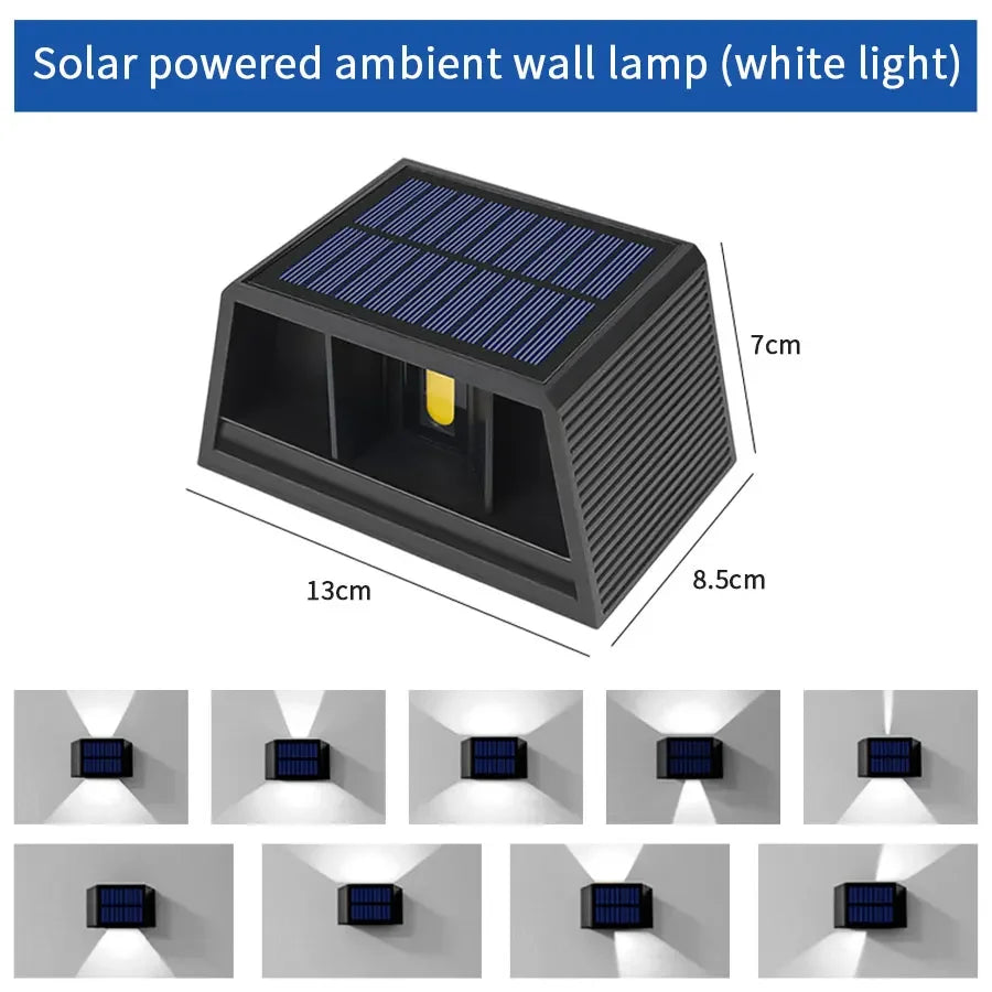 Solar LED Wall Sconce Outdoor — Up Down Light, Adjustable Beam, IP65 Waterproof Garden