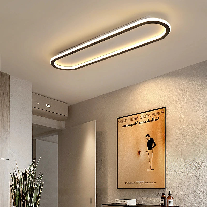 LED Ceiling Light — Linear Geometric Strip, 16/24/31in, Black, Kitchen Bedroom Restaurant