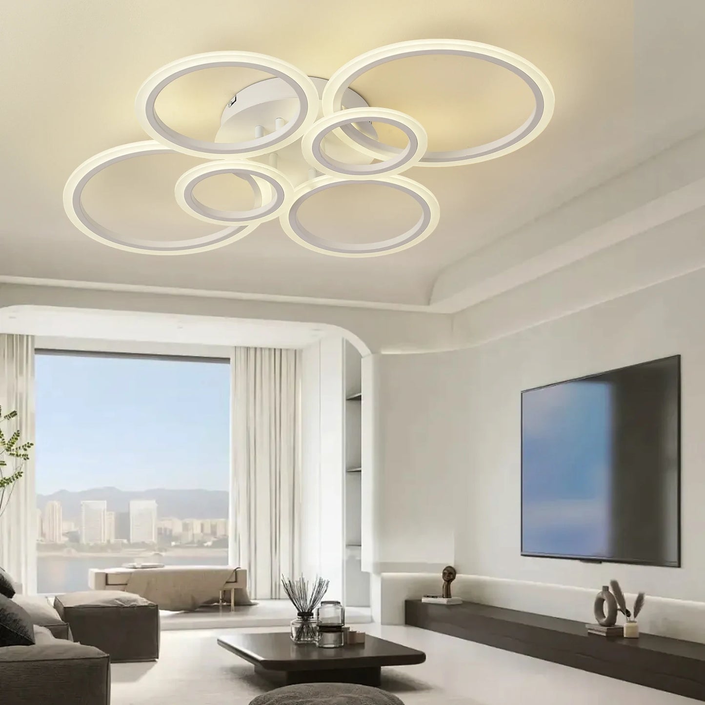 LED Ceiling Chandelier — Dimmable Modern Flush Mount, Living Room Bedroom Study Dining Room