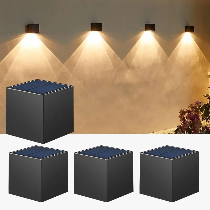 Solar Wall Sconce — Square Outdoor Garden Light, Warm White RGB, IP Waterproof, Porch Fence