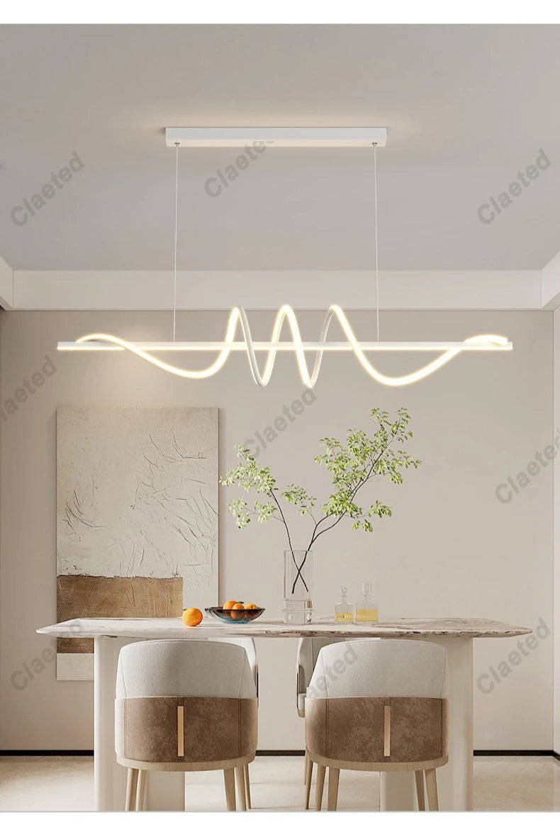 Linear Wavy Pendant Chandelier — Modern Dining Table Light, Bar Living Room Minimalist