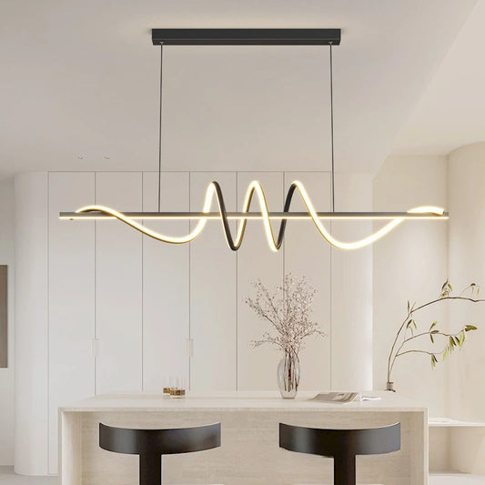 Linear Wavy Pendant Chandelier — Modern Dining Table Light, Bar Living Room Minimalist