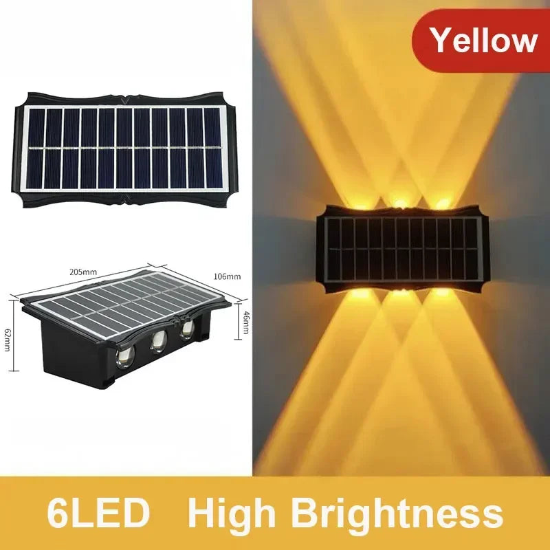 Solar Outdoor Wall Light — Up Down Waterproof Garden Sconce, IP65, Balcony Yard Patio Decor