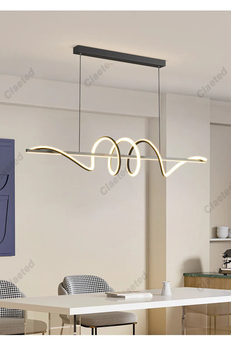 Linear Wavy Pendant Chandelier — Modern Dining Table Light, Bar Living Room Minimalist