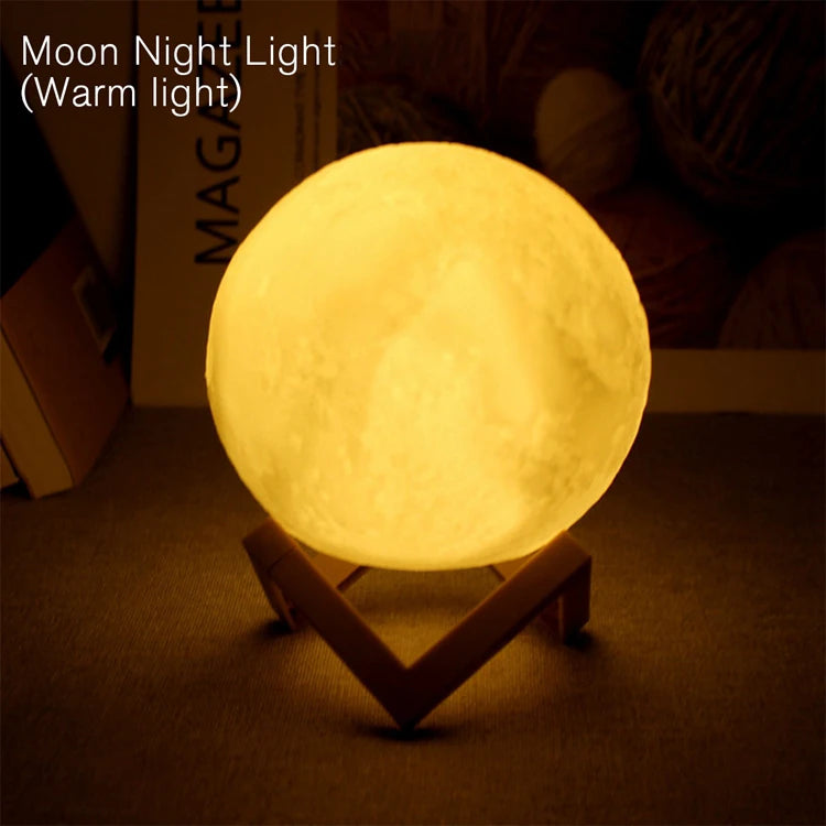 LED Moon Lamp Night Light — Battery Powered, Stand Included, Bedroom Decor Kids Gift