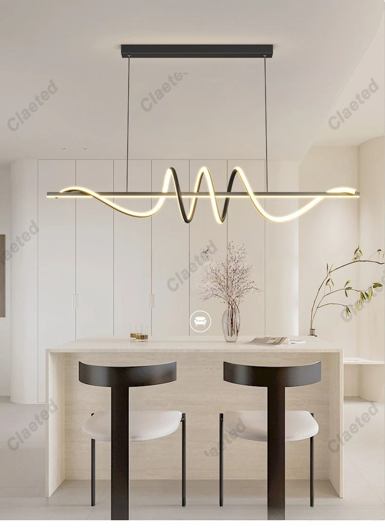 Linear Wavy Pendant Chandelier — Modern Dining Table Light, Bar Living Room Minimalist