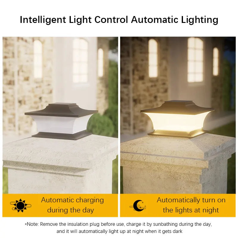Solar Post Cap Light — Auto On/Off Outdoor Landscape Light, Garden Pathway Fence Patio