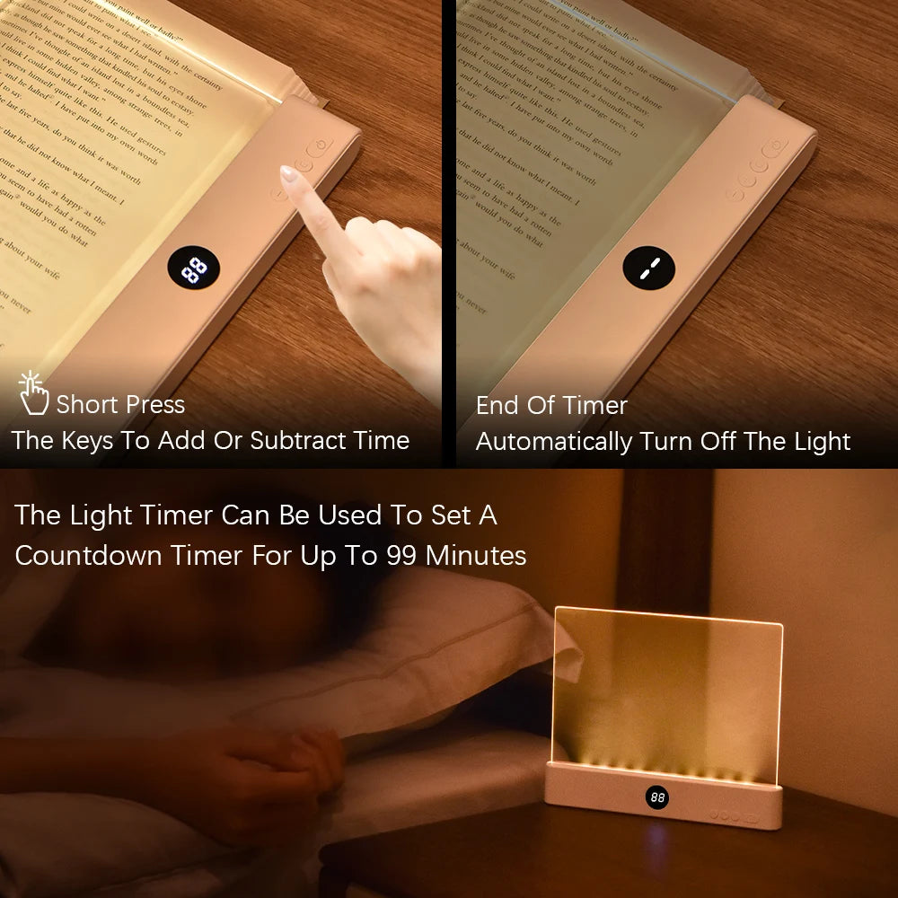LED Book Light & Night Light 2-in-1 — 3 Color Temps, Stepless Dimming, Timer, USB Rechargeable