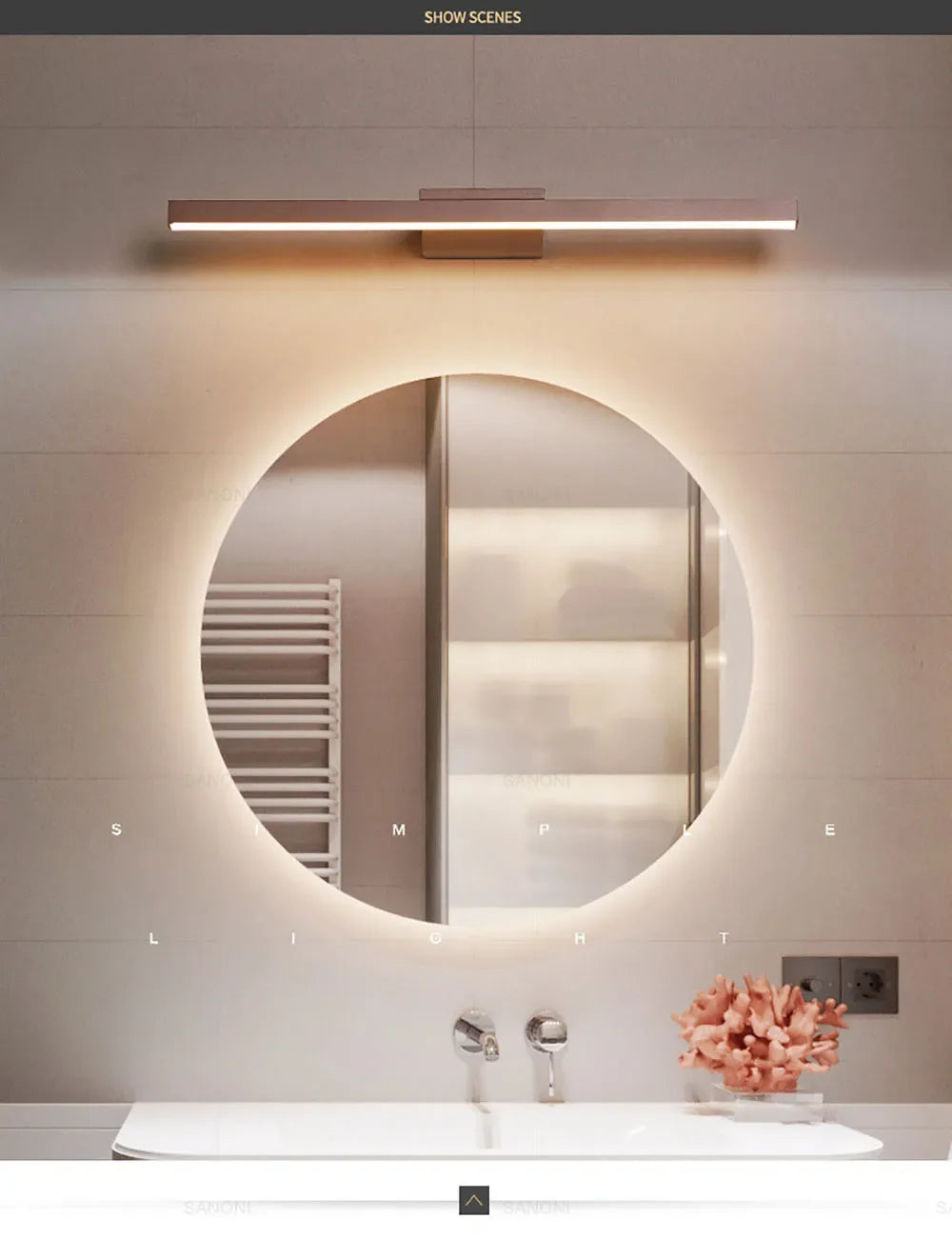 Bathroom Vanity Wall Light — Dimmable Mirror Light, Aluminum, Modern Bathroom Fixture