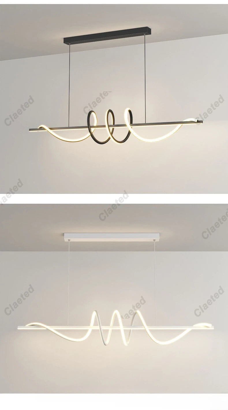 Linear Wavy Pendant Chandelier — Modern Dining Table Light, Bar Living Room Minimalist