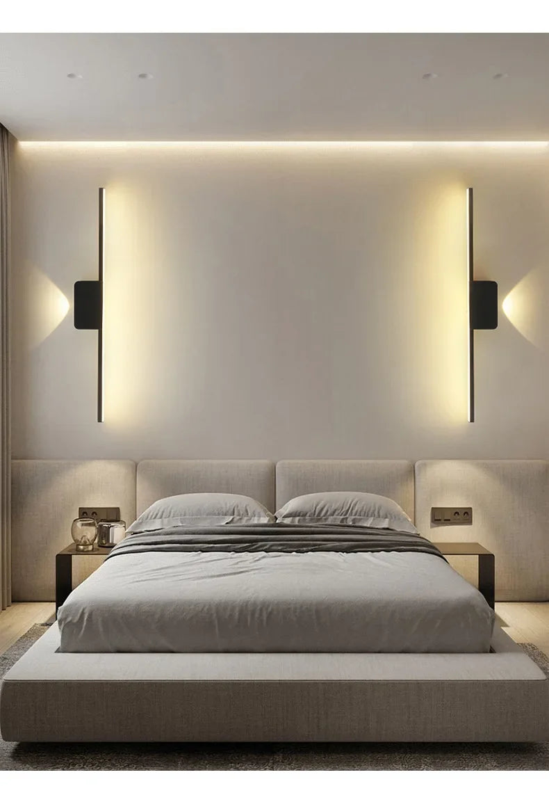 LED Wall Sconce — Long Strip Bedside Wall Light, Touch Switch, Modern Indoor, Living Room Corridor