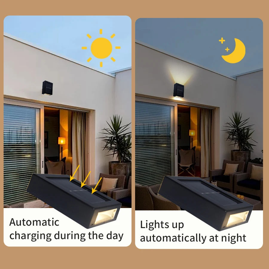 Solar Up Down Wall Washer Light Outdoor — IP65 Waterproof, Auto Dusk to Dawn, Garden Porch