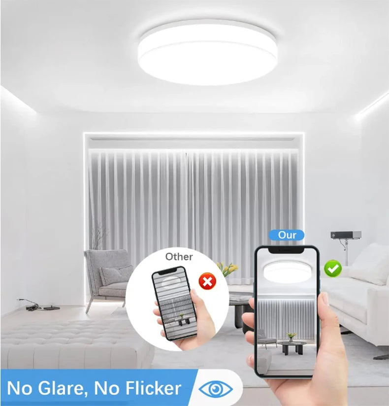 LED Ceiling Light — Ultra-Thin Round Flush Mount, Dimmable, 4 Sizes, Bedroom Living Room