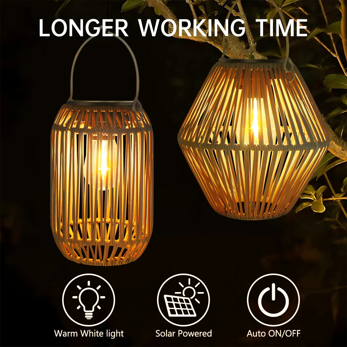 Solar Hanging Lantern — Waterproof Boho Woven Rattan Garden Light, Outdoor Patio Yard Decor